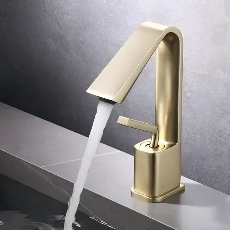 Modern minimalist brush gold basin faucet with sleek rectangular spout for bathroom sink mixer tap decorbites brush gold