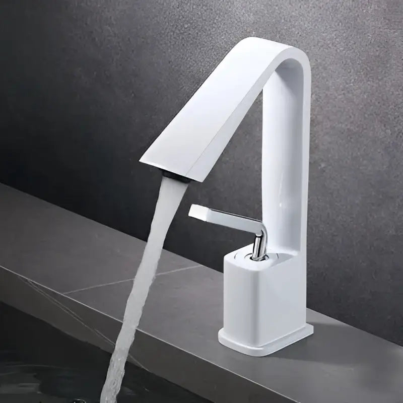 Modern minimalist white ceramic basin faucet with chrome handle designed for decorbites brush gold basin use
