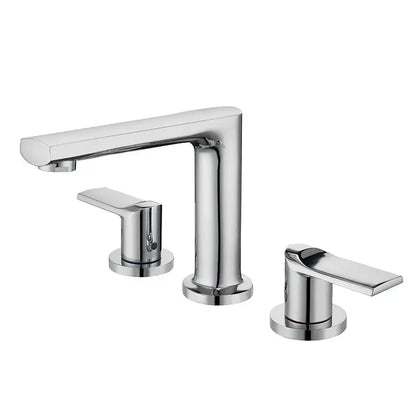 Modern minimalist brush gold widespread basin faucet with chrome finish and two handles from decorbites brush gold collection
