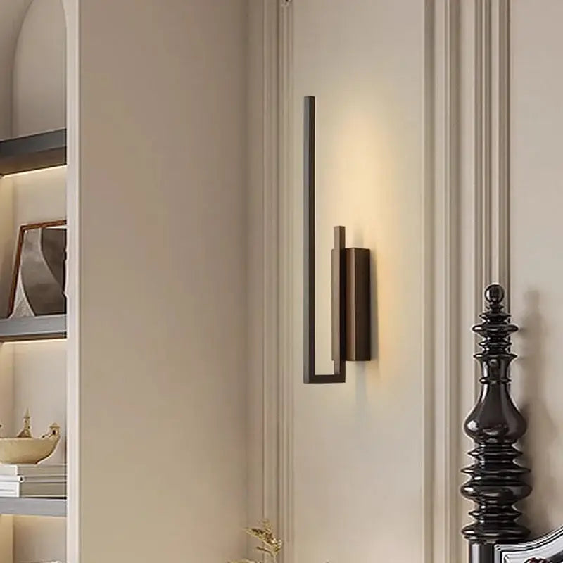 Modern black metal wall sconce with sleek minimalist design featuring two bars decorbites brass wall sconce for bedroom light