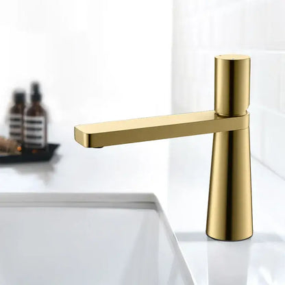 Modern minimalist brushed gold basin faucet with sleek design and decorbites brushed gold finish for bathroom use