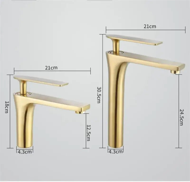 Modern minimalist brushed gold basin faucet with sleek, rectangular spout in decorbites brushed gold finish