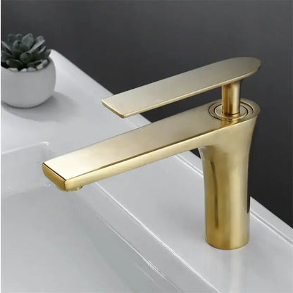 Modern minimalist brushed gold basin faucet with sleek design and decorbites brushed gold finish for bathroom sink