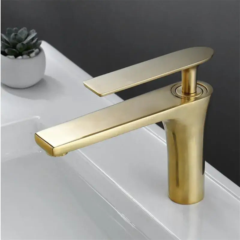 Modern minimalist brushed gold basin faucet with sleek design and decorbites brushed gold finish for bathroom sink