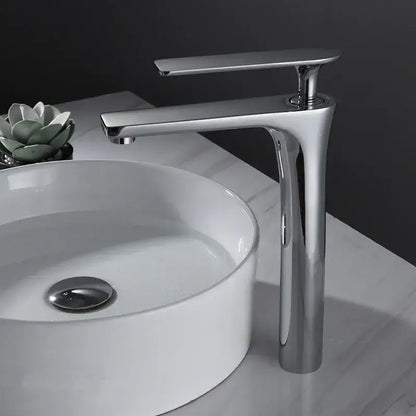 Modern minimalist brushed gold basin faucet with chrome finish and tall slender spout for bathroom decorbites brushed gold