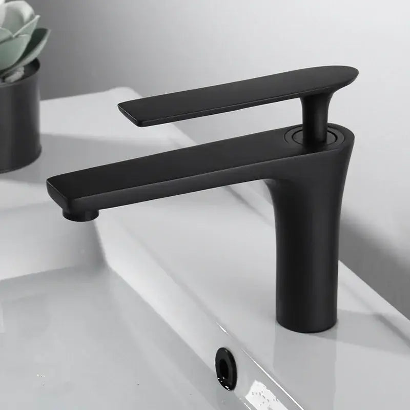 Black matte basin faucet with sleek minimalist design contrasting decorbites brushed gold bathroom sink mixer tap