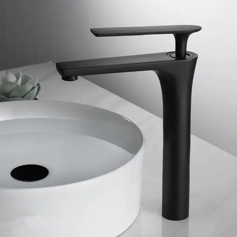 Black matte basin faucet with sleek minimalist design complementing decorbites brushed gold bathroom sink mixer tap