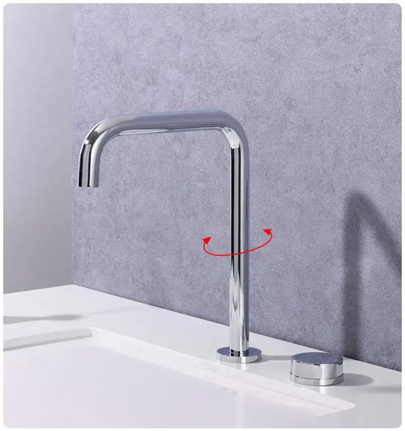 Modern chrome finished bathroom basin faucet with sleek curved spout and two handles ideal for decorbites brushed gold decor