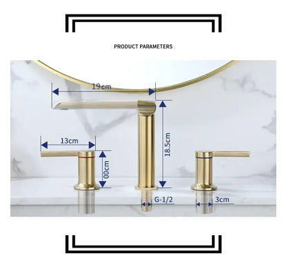 Modern minimalist brushed gold brass basin faucet with decorbites brushed gold finish and sleek brushed metal design