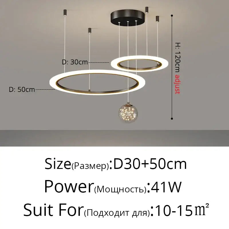 Modern minimalist circle ring pendant chandelier with warm white LED glow gold-toned metal and crystal sphere decorbites circle ring
