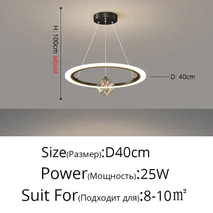 Modern minimalist black and white decorbites circle ring pendant chandelier with glass globe for living room decor