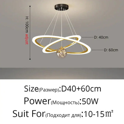 Modern minimalist circle ring pendant chandelier with gold and white led rings and crystal center for living room decorbites circle ring