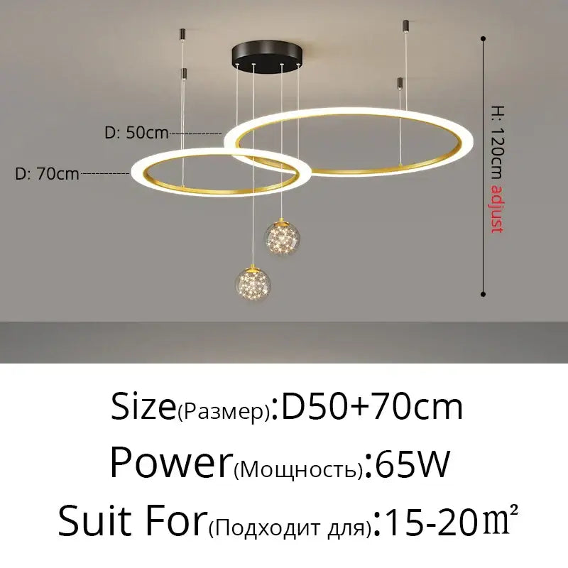Modern minimalist circle ring pendant chandelier with gold and white finish and crystal globe accents for living room decorbites circle ring