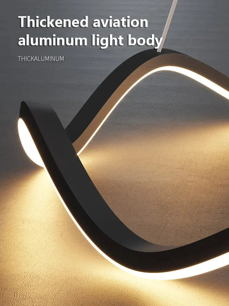 Modern black curved pendant chandelier with thickened aviation aluminum body and integrated LED for dining room decorbites circle wave