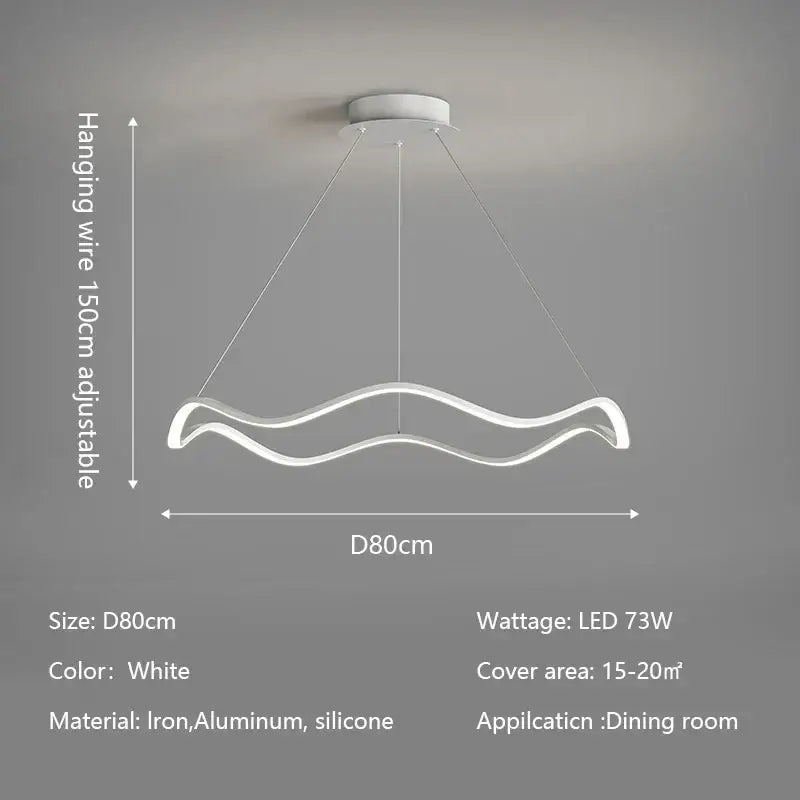 White wave-shaped decorbites circle wave led pendant chandelier made of iron aluminum and silicone for dining room decor