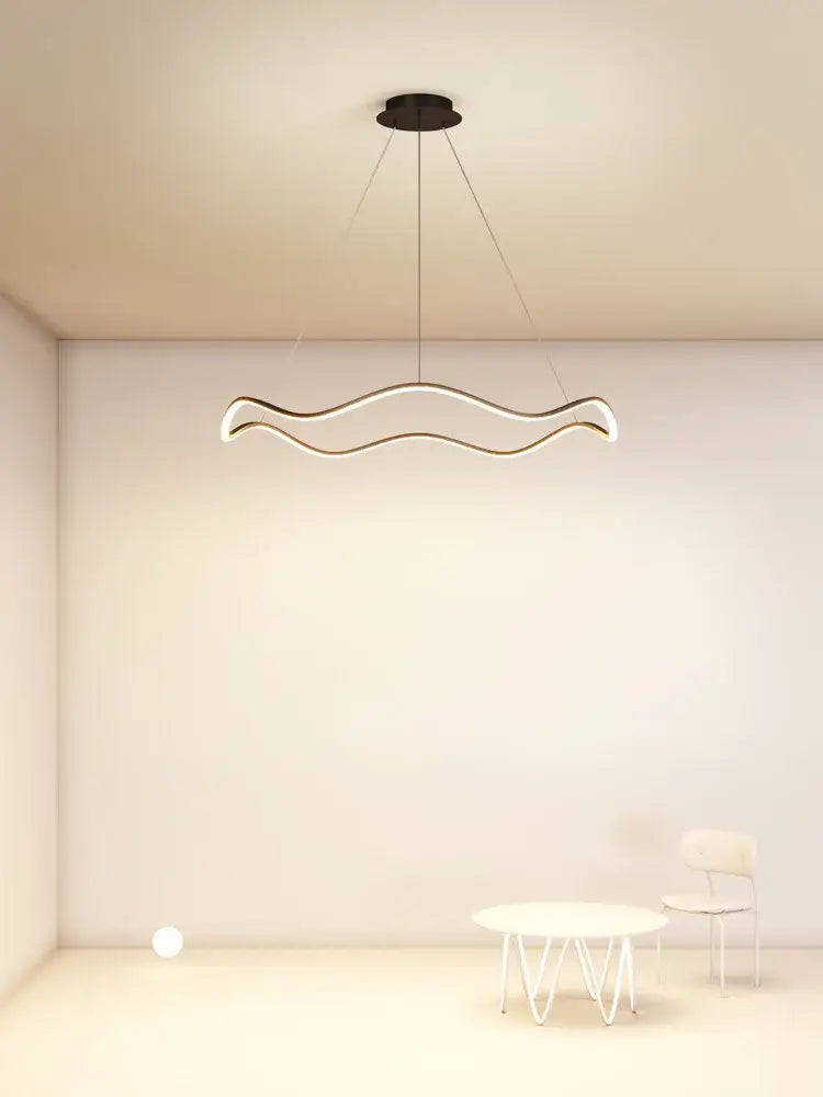Modern minimalist pendant chandelier circle wave led design with sleek wavy shape and warm white led illumination for dining room