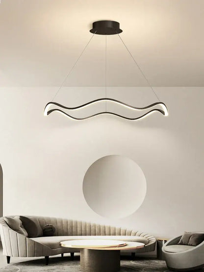 Modern black and white circle wave led pendant chandelier with sleek minimalist design for dining room decorbites circle wave