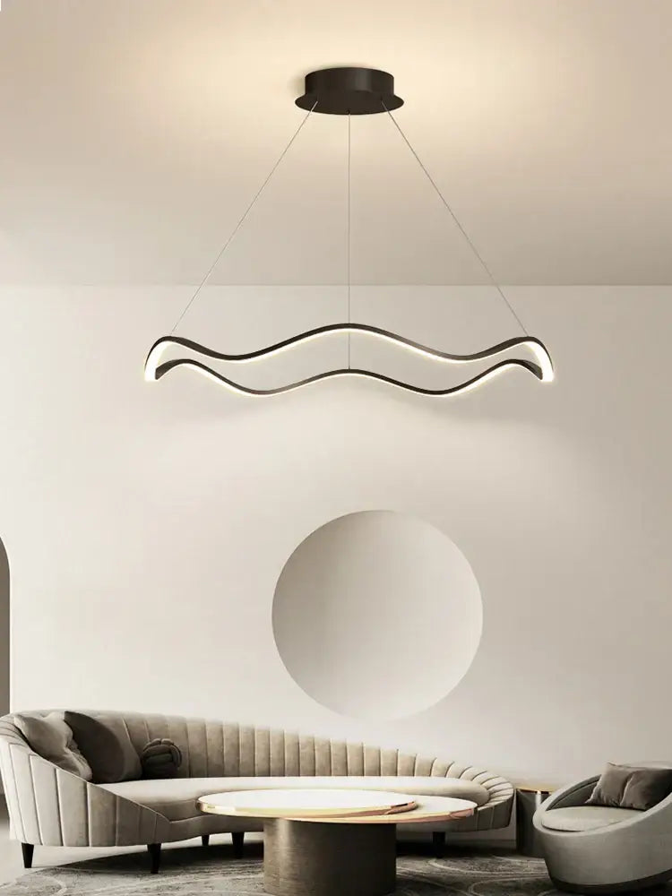Modern black and white circle wave led pendant chandelier with sleek minimalist design for dining room decorbites circle wave