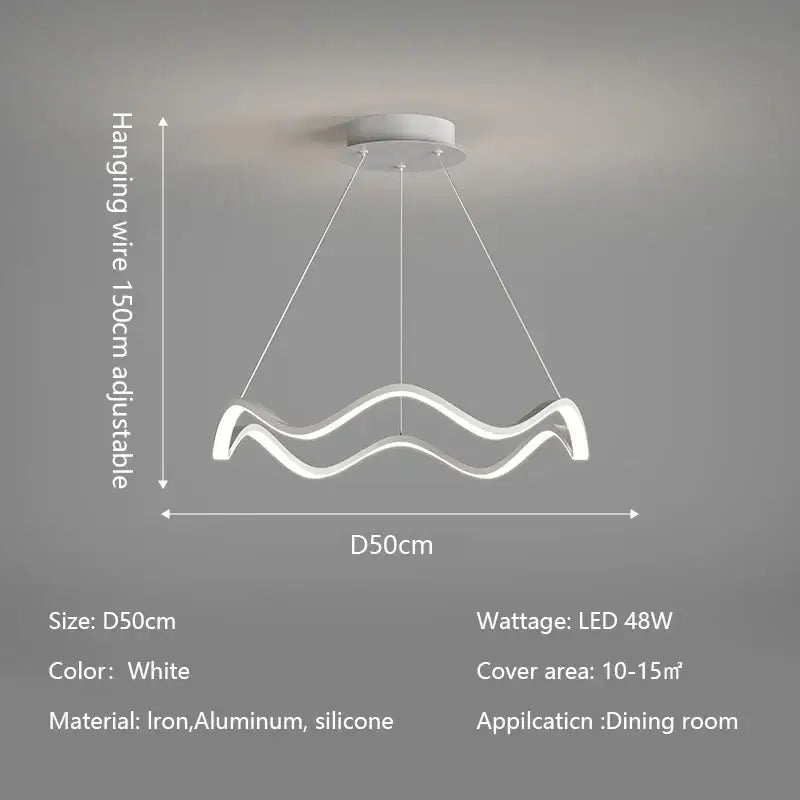White pendant chandelier with sleek wavy design made of iron aluminum and silicone for modern dining decorbites circle wave led