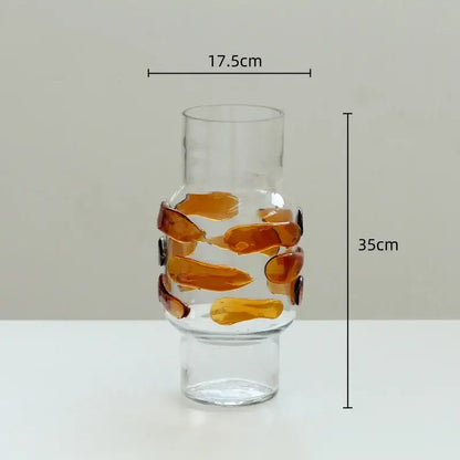Modern minimalist clear glass vase with amber fused glass bubble detail for living room decorbites clear glass decor