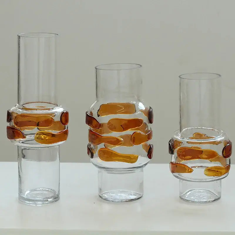 Modern minimalist decorbites clear glass vases with amber fused glass bands for living room decorbites clear glass decor