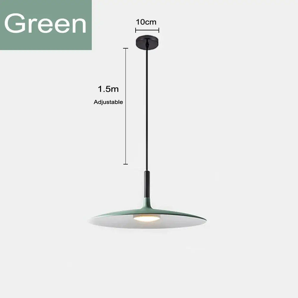 Modern minimalist decorbites colorful ufo pendant light with green disc-shaped shade and adjustable 1.5m hanging length