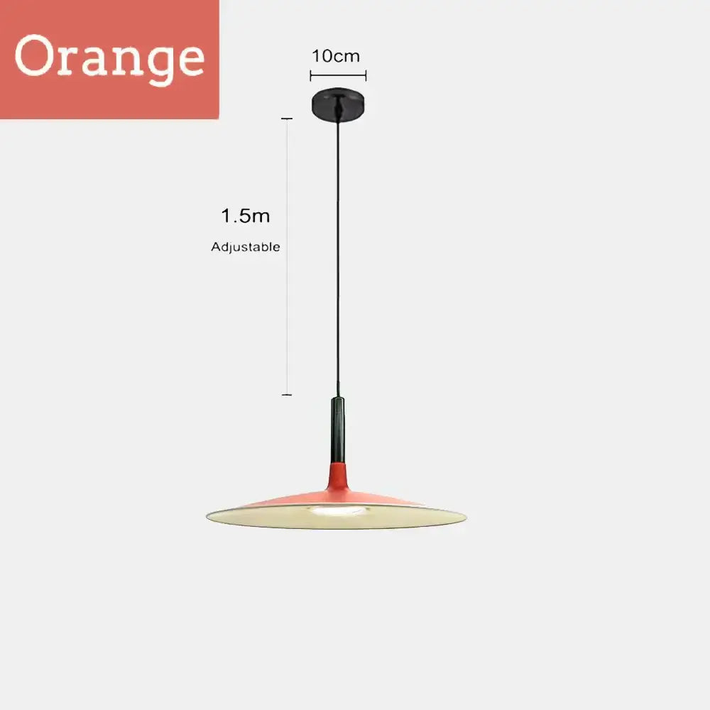 Modern minimalist orange pendant light with sleek disc-shaped shade and black adjustable chain for dining room decorbites colorful ufo pendant lights