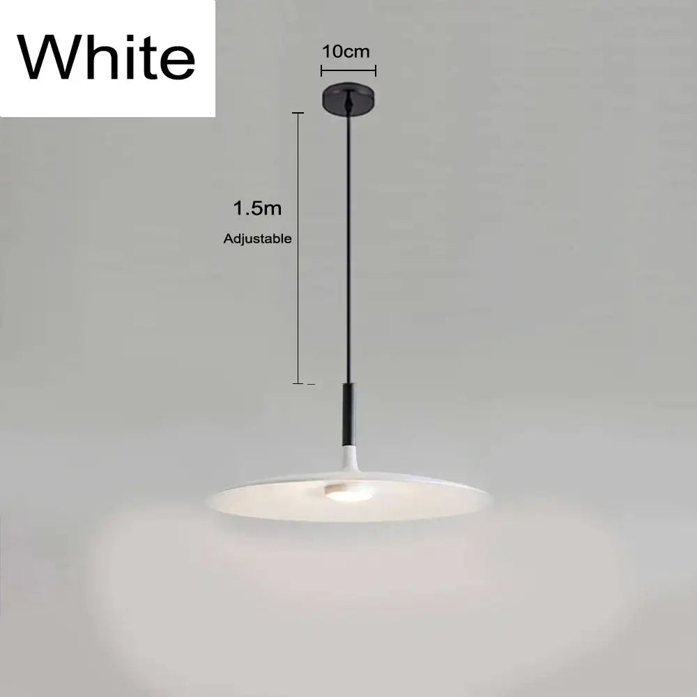 White minimalist pendant light with adjustable 1.5m cord and disc shade in modern decorbites colorful ufo pendant lights collection