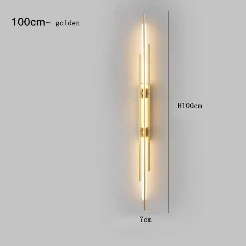 Golden 100cm tall wall lamp with vertical illuminated bars and metallic accents decorbites copper wall lamp design