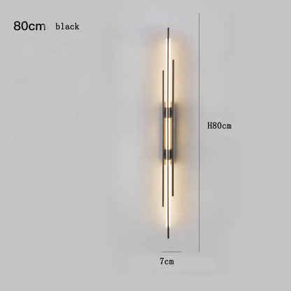 Black modern minimalist copper wall lamp with three vertical led light bars emitting warm glow for bedroom decorbites copper wall lamp