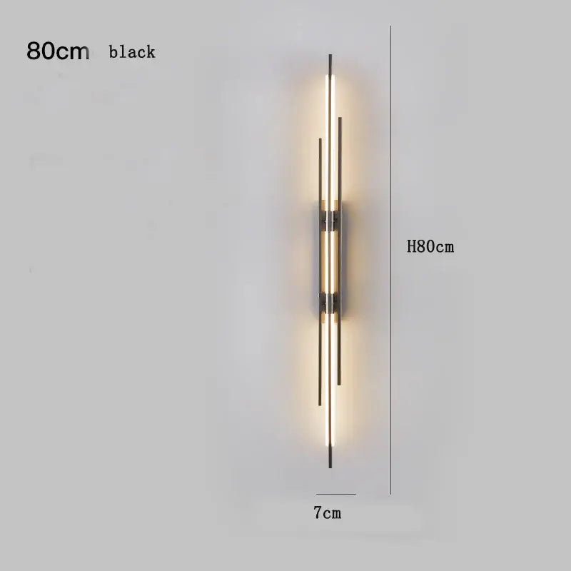Black modern minimalist copper wall lamp with three vertical led light bars emitting warm glow for bedroom decorbites copper wall lamp