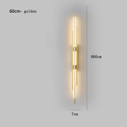 Golden modern minimalist copper wall lamp with slender vertical led rods for bedroom decorbites copper wall lamp