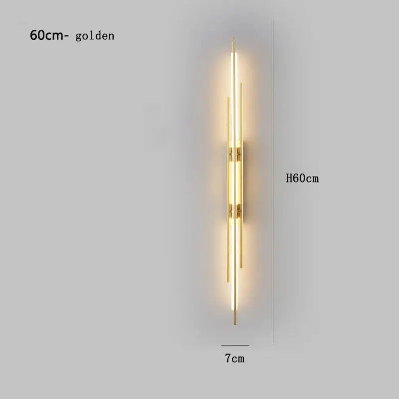 Golden modern minimalist copper wall lamp with slender vertical led rods for bedroom decorbites copper wall lamp