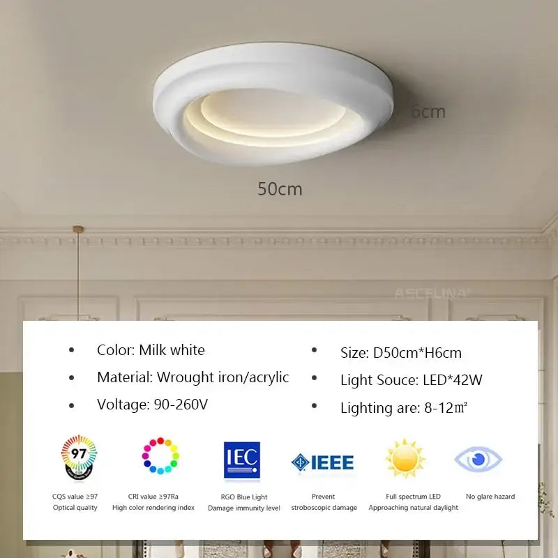 Milk white circular cream led ceiling light with layered wrought iron and acrylic design for bedroom decorbites cream led decor