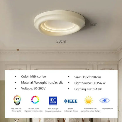 Modern minimalist milk coffee cream led ceiling light with layered frosted acrylic and wrought iron for bedroom decorbites cream led