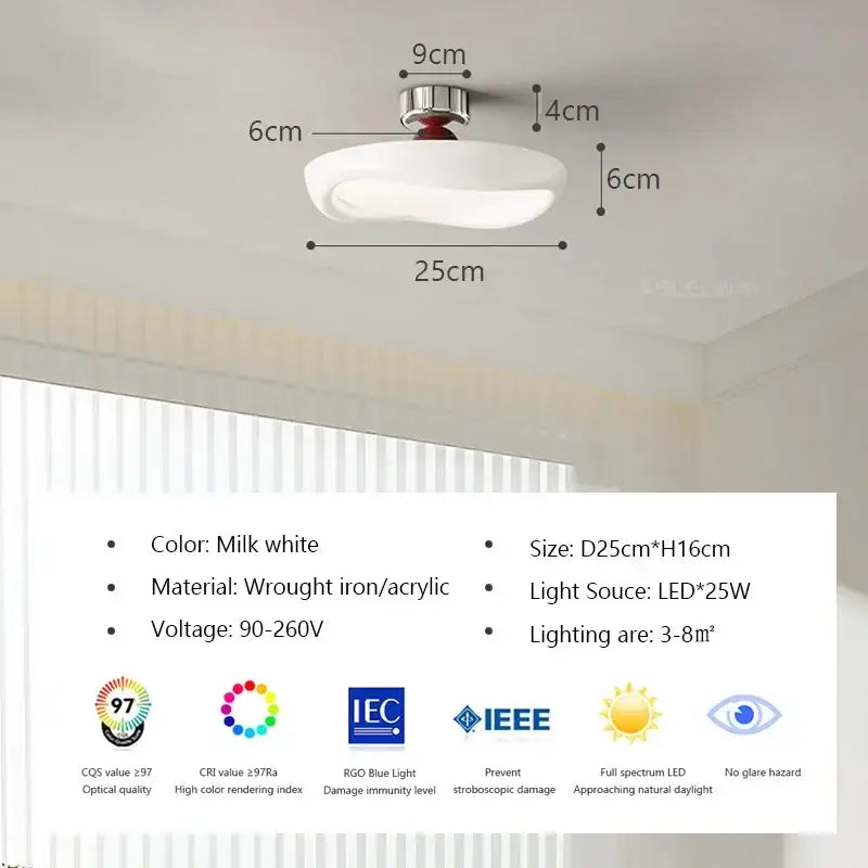 Milk white cream led ceiling light with wrought iron and acrylic designed for modern minimalist bedroom decorbites decor
