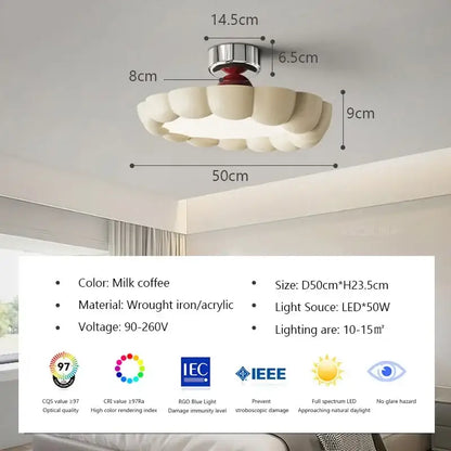 Milk coffee-colored petal-shaped decorbites cream led ceiling light made of wrought iron and acrylic for bedroom decor