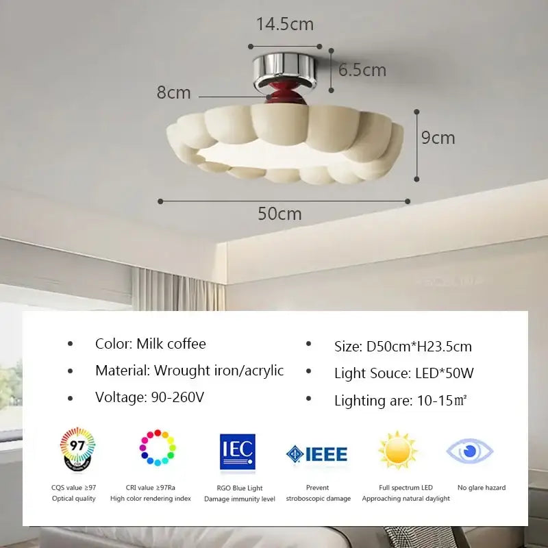 Milk coffee-colored petal-shaped decorbites cream led ceiling light made of wrought iron and acrylic for bedroom decor