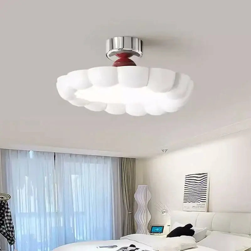Modern minimalist cream led ceiling light with white cloud design and chrome red fixture for bedroom decorbites cream led decor