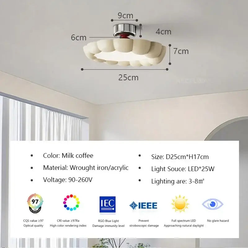 Modern minimalist cream led ceiling light featuring milk coffee-colored flower-shaped wrought iron and acrylic decorbites cream led