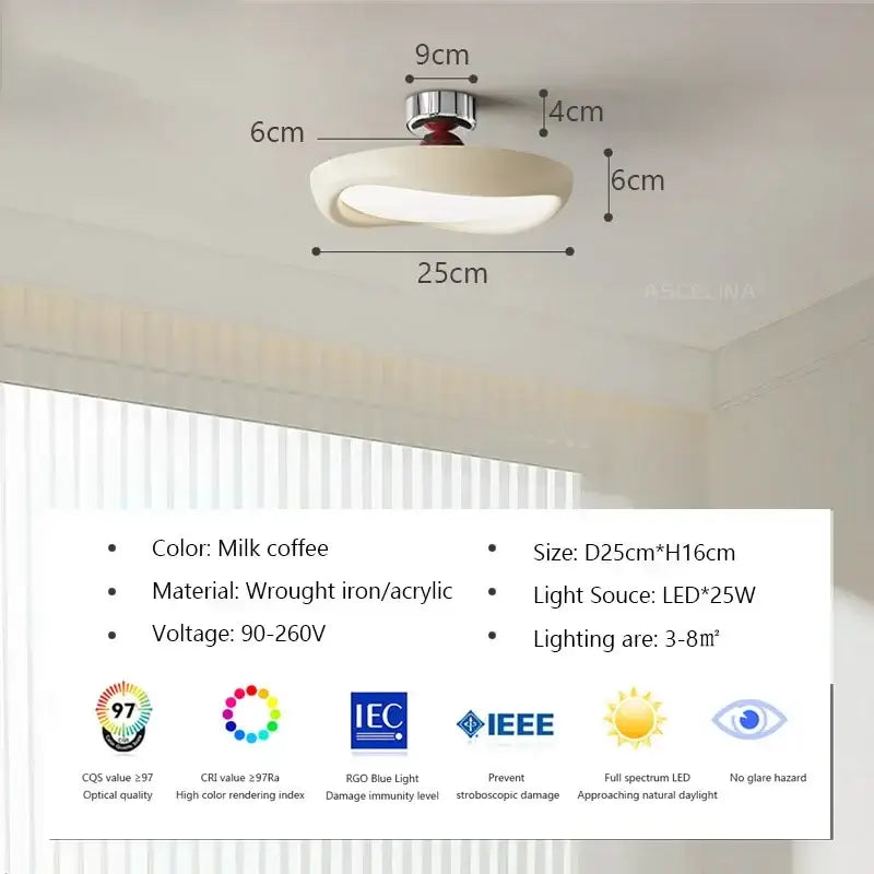 Modern minimalist milk coffee ceiling fan with wrought iron and acrylic for decorbites cream led bedroom decor
