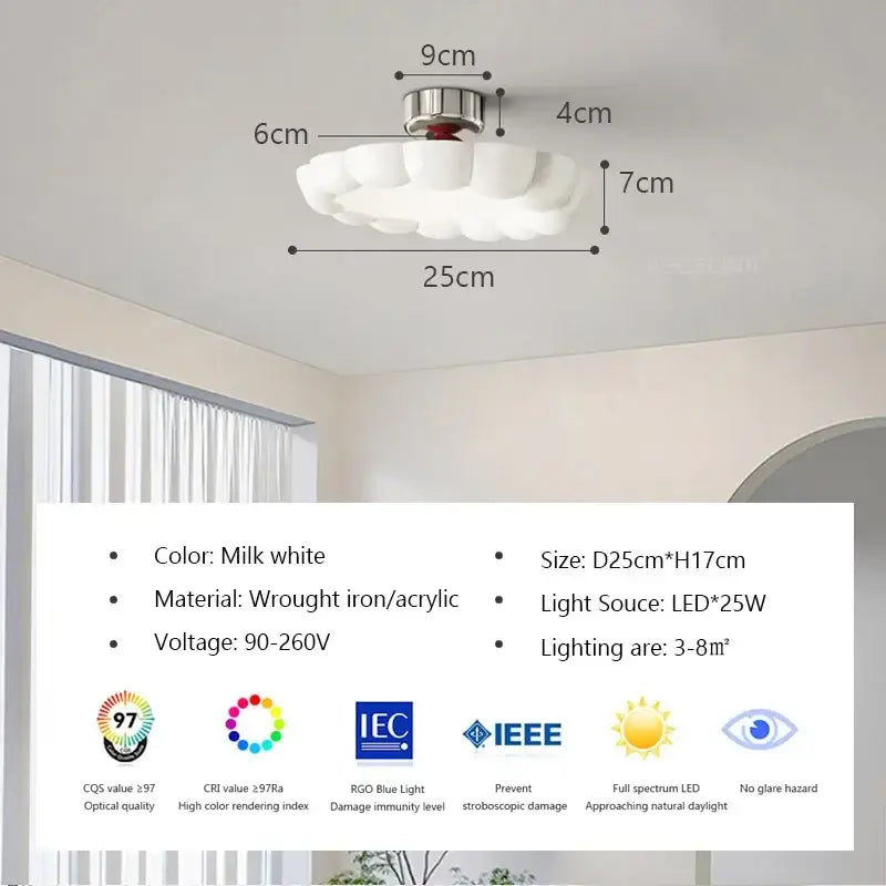 Milk white cloud-shaped cream led ceiling light made of wrought iron and acrylic for modern bedroom decorbites decor