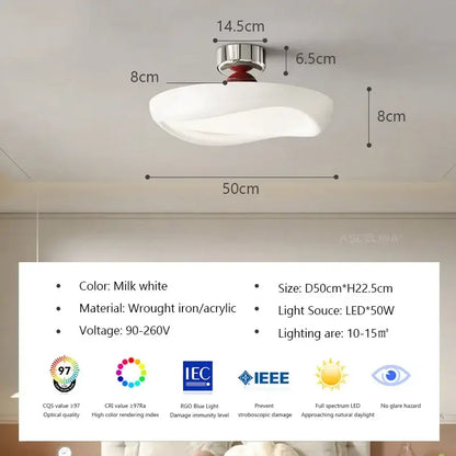 Milk white modern minimalist cream led ceiling light with wavy acrylic shade and chrome iron base for bedroom decorbites cream led ambiance