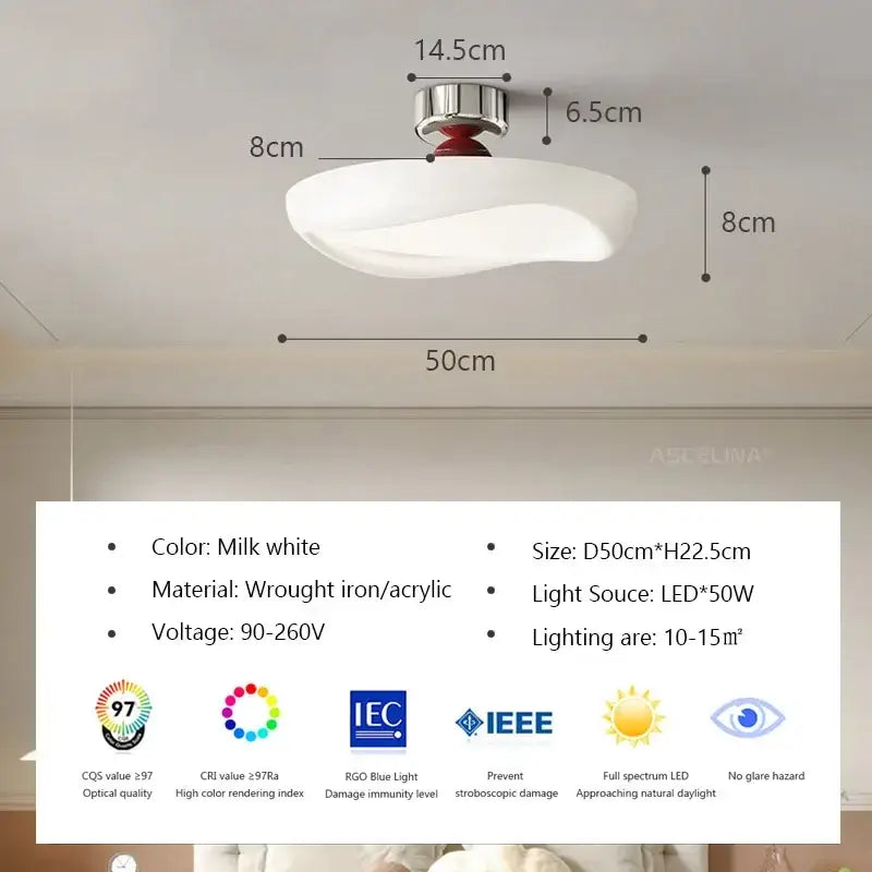 Milk white modern minimalist cream led ceiling light with wavy acrylic shade and chrome iron base for bedroom decorbites cream led ambiance