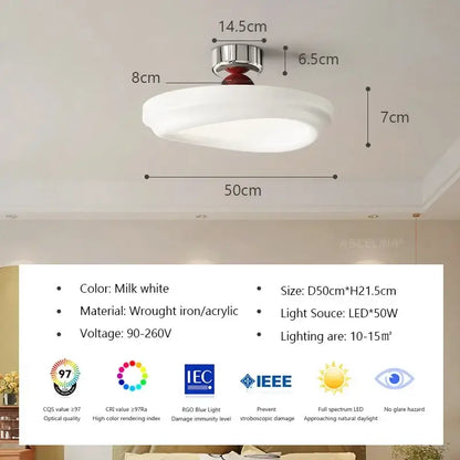 Milk white circular ceiling light with sleek wrought iron and acrylic design featuring led light for bedroom decorbites cream led