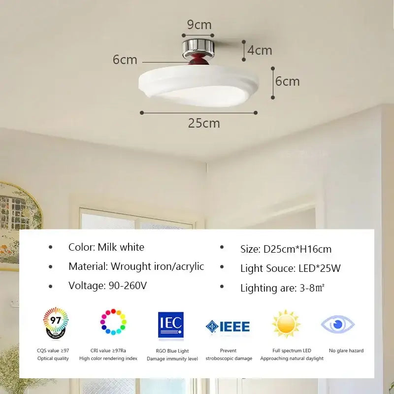 Modern minimalist cream led ceiling light in milk white with wrought iron and acrylic for bedroom decorbites cream led decor
