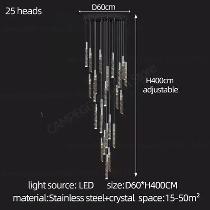 Modern minimalist decorbites crystal chrome led chandelier with 25 crystal light heads on black stainless steel frame