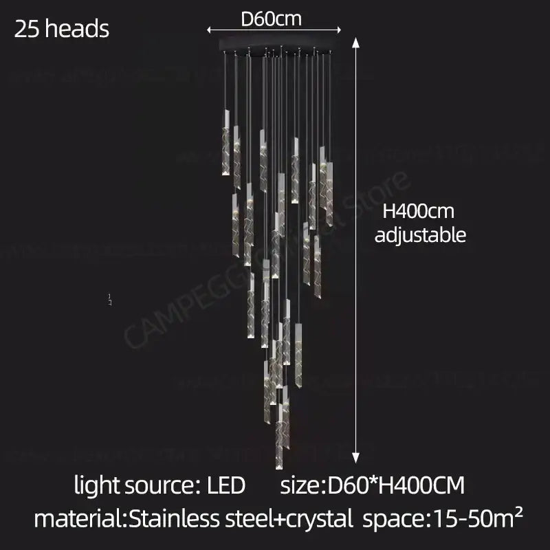 Modern minimalist decorbites crystal chrome led chandelier with 25 crystal light heads on black stainless steel frame