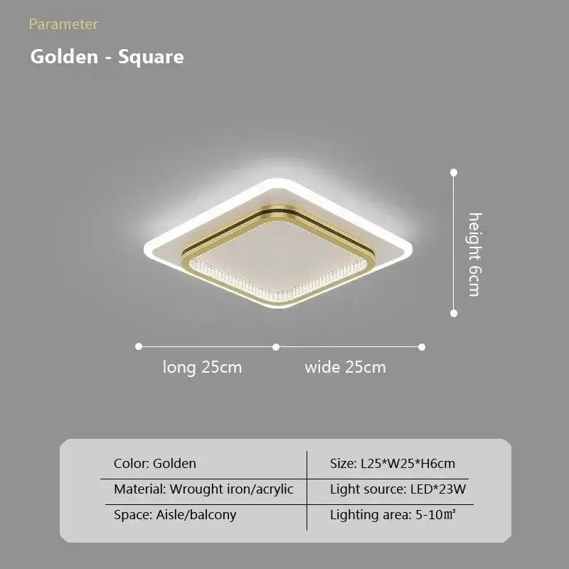 Golden square modern minimalist crystal led ceiling light with wrought iron acrylic frame and edge lighting strip for decorbites crystal led ceiling
