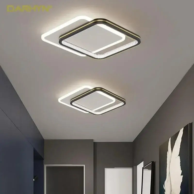 Modern minimalist decorbites crystal led ceiling light with sleek metallic frame and glowing white illumination